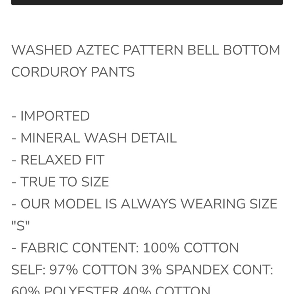 Brand Nee Oli&Hali washed Aztec Patterned & corduroy Flare Pants - Picture 5 of 5